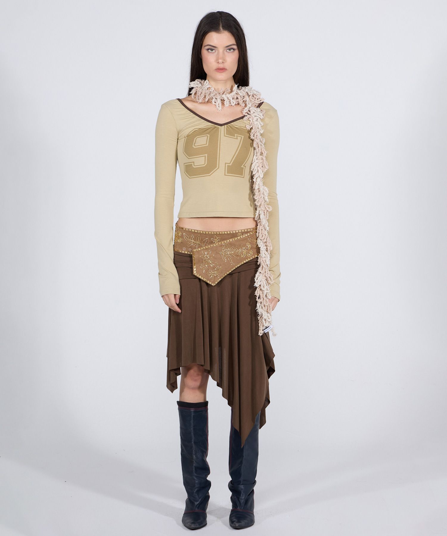 無料配送 ◆ SCULPTOR ◆ Beaded Jersey Skirt Beaded Jersey Skirt Brown – Sculptor