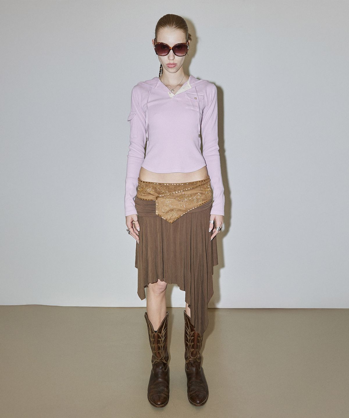 스컬프터(SCULPTOR) Beaded Jersey Skirt Brown