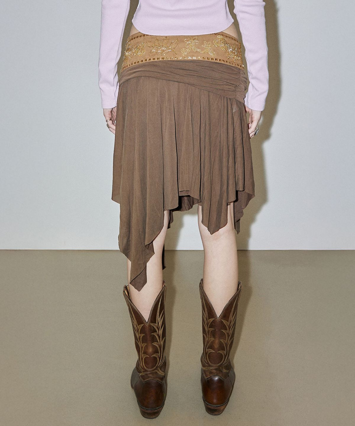 스컬프터(SCULPTOR) Beaded Jersey Skirt Brown