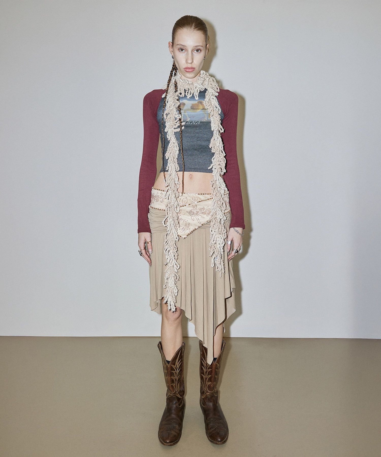 【sculptor】Beaded jersey skirt MUSINSA | SCULPTOR Beaded Jersey Skirt Beige