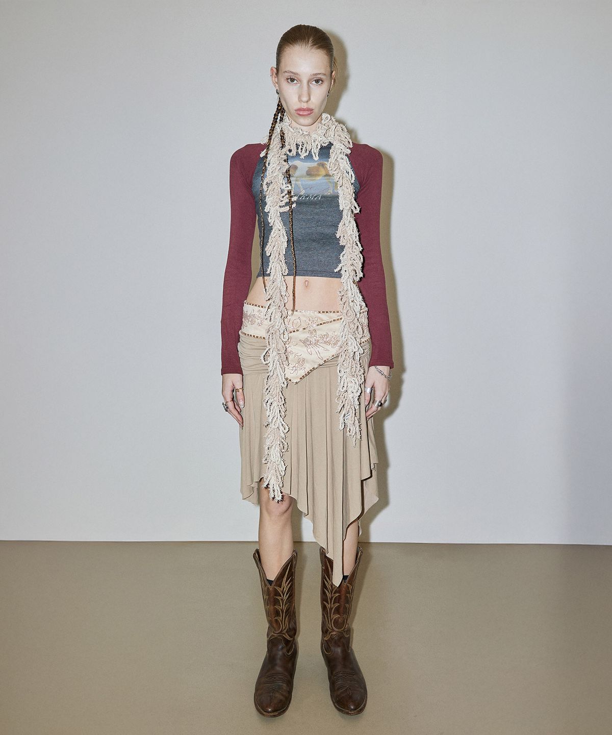 스컬프터(SCULPTOR) Beaded Jersey Skirt Beige