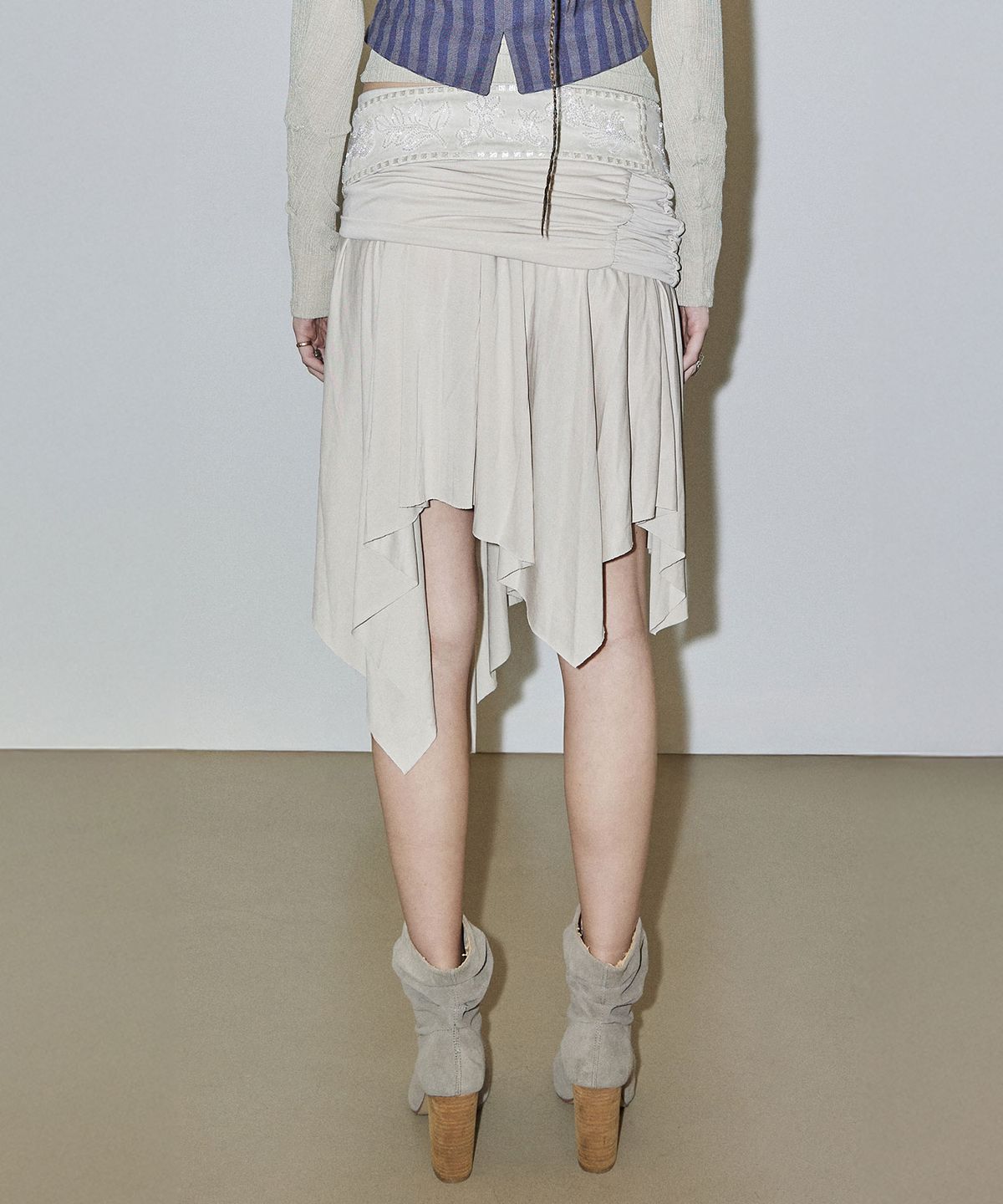 스컬프터(SCULPTOR) Beaded Jersey Skirt Raw