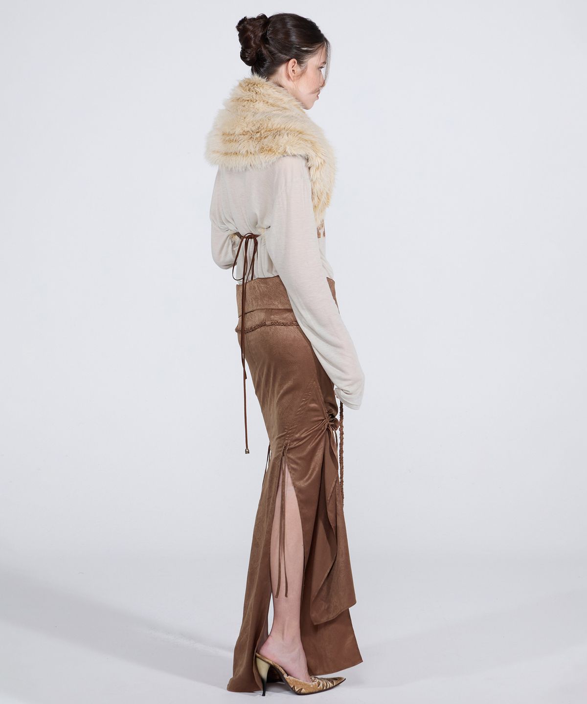 스컬프터(SCULPTOR) Braid Detail Satin Skirt Brown