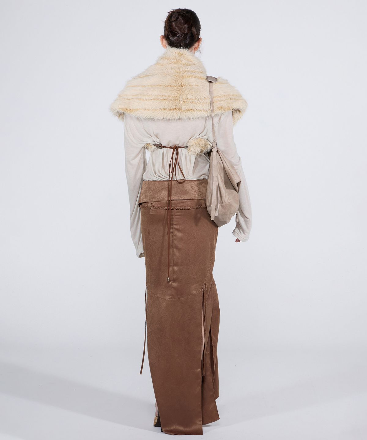 스컬프터(SCULPTOR) Braid Detail Satin Skirt Brown