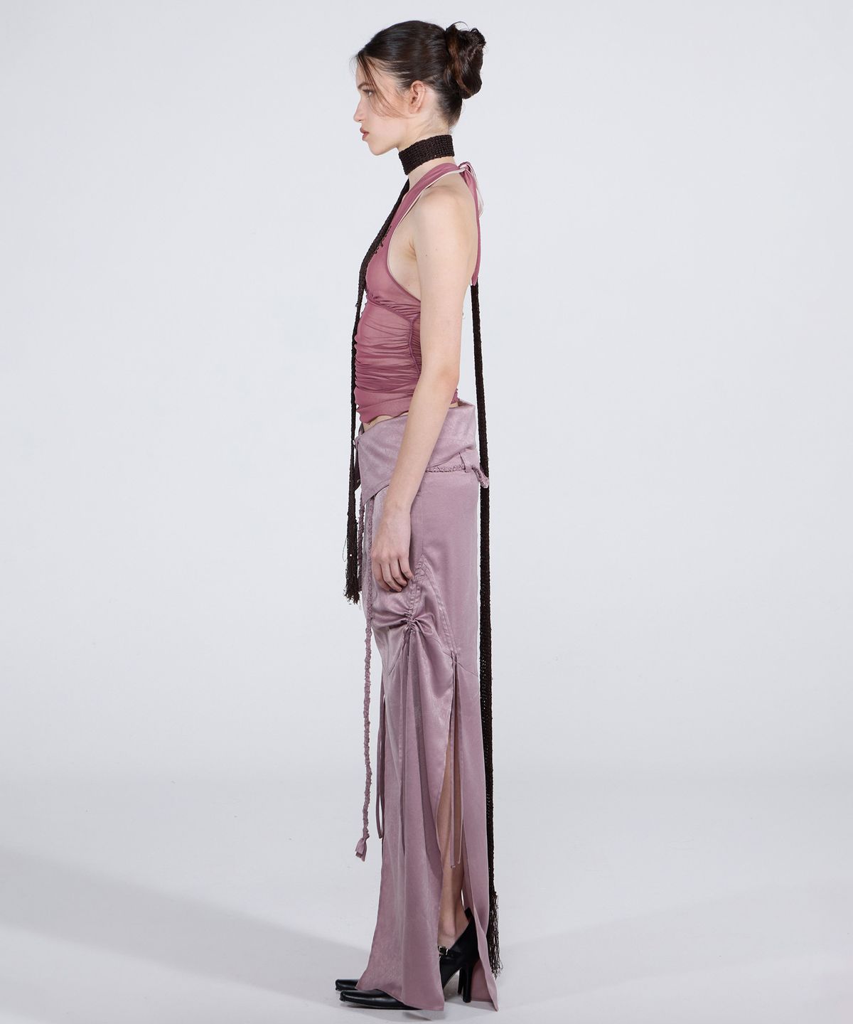 스컬프터(SCULPTOR) Braid Detail Satin Skirt Mauve