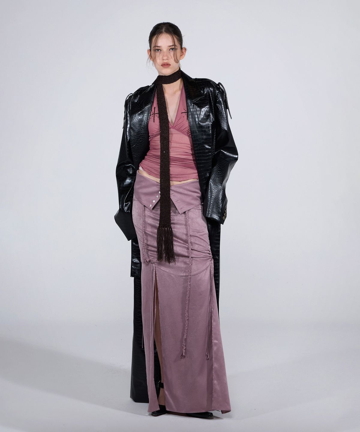 스컬프터(SCULPTOR) Braid Detail Satin Skirt Mauve