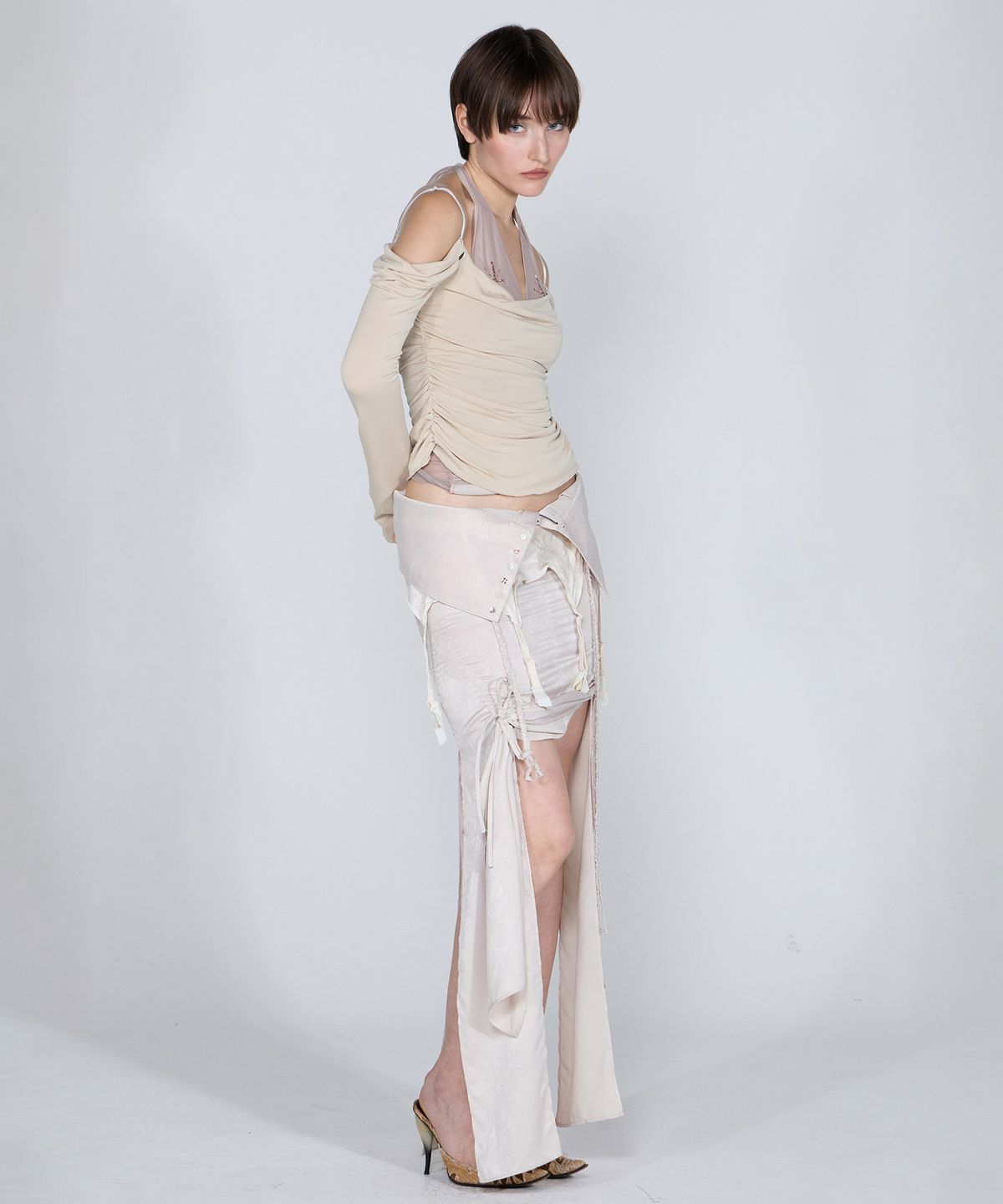 스컬프터(SCULPTOR) Braid Detail Satin Skirt Raw
