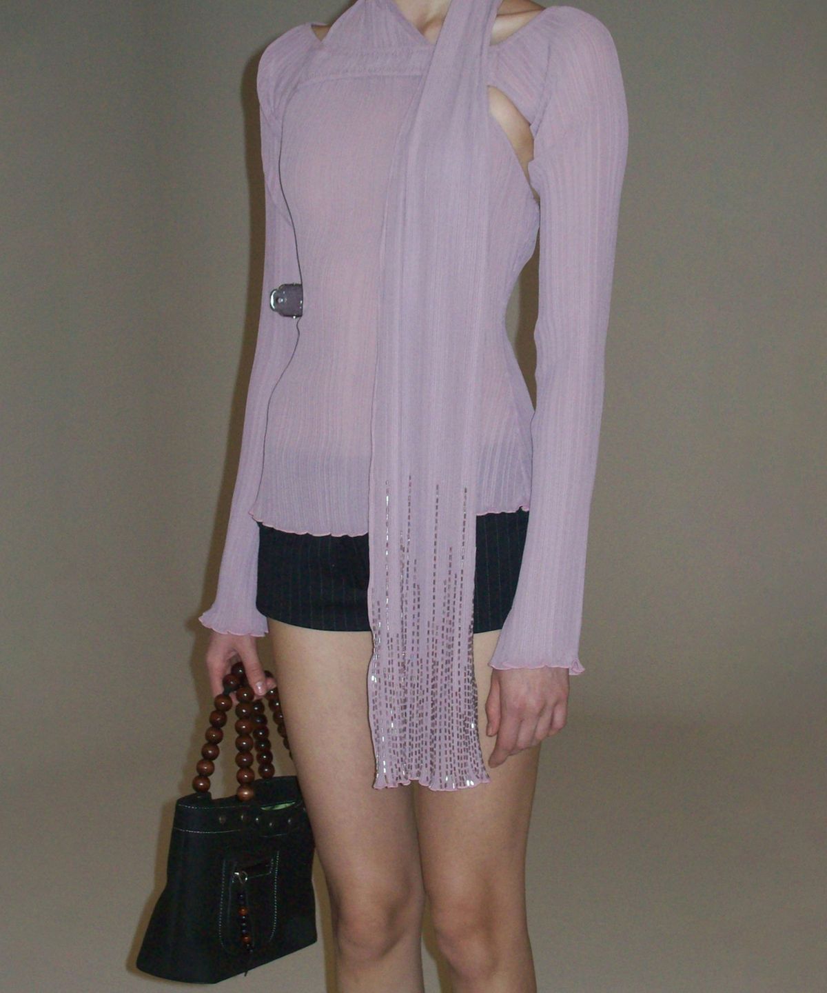 스컬프터(SCULPTOR) Beaded Scarf Set-Up Top Mauve