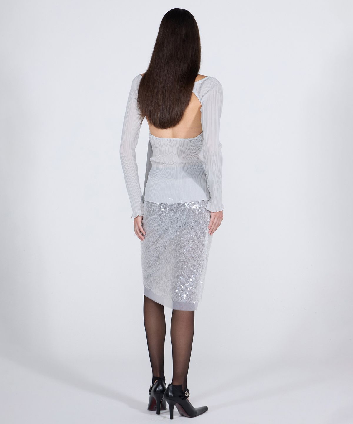 스컬프터(SCULPTOR) Beaded Scarf Set-Up Top Ice Gray