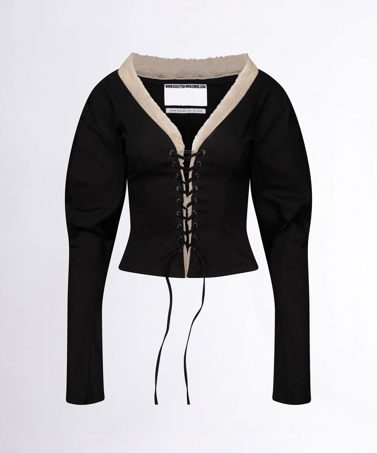 스컬프터(SCULPTOR) Layered Lace Up Blouse Black