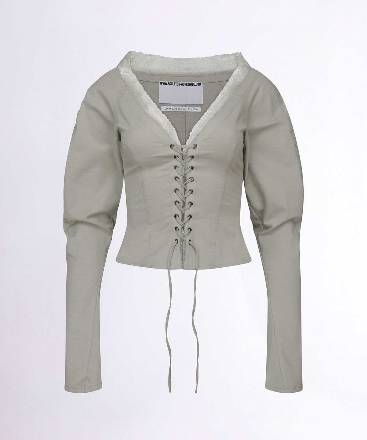 스컬프터(SCULPTOR) Layered Lace Up Blouse Pale Sage