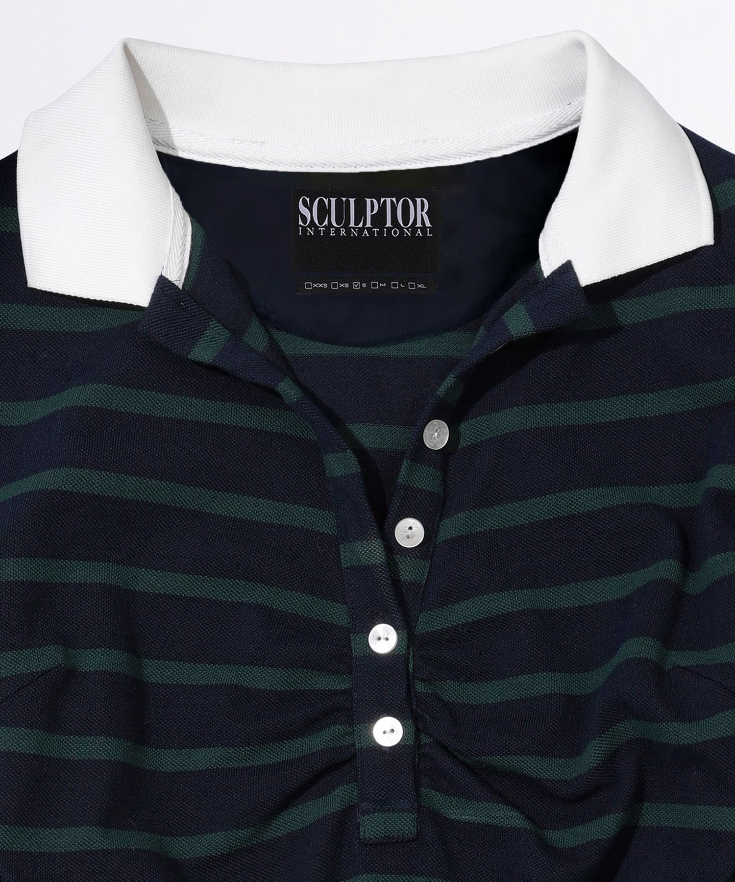 MUSINSA | SCULPTOR Shirring Tennis Shirt Navy/Green Stripe