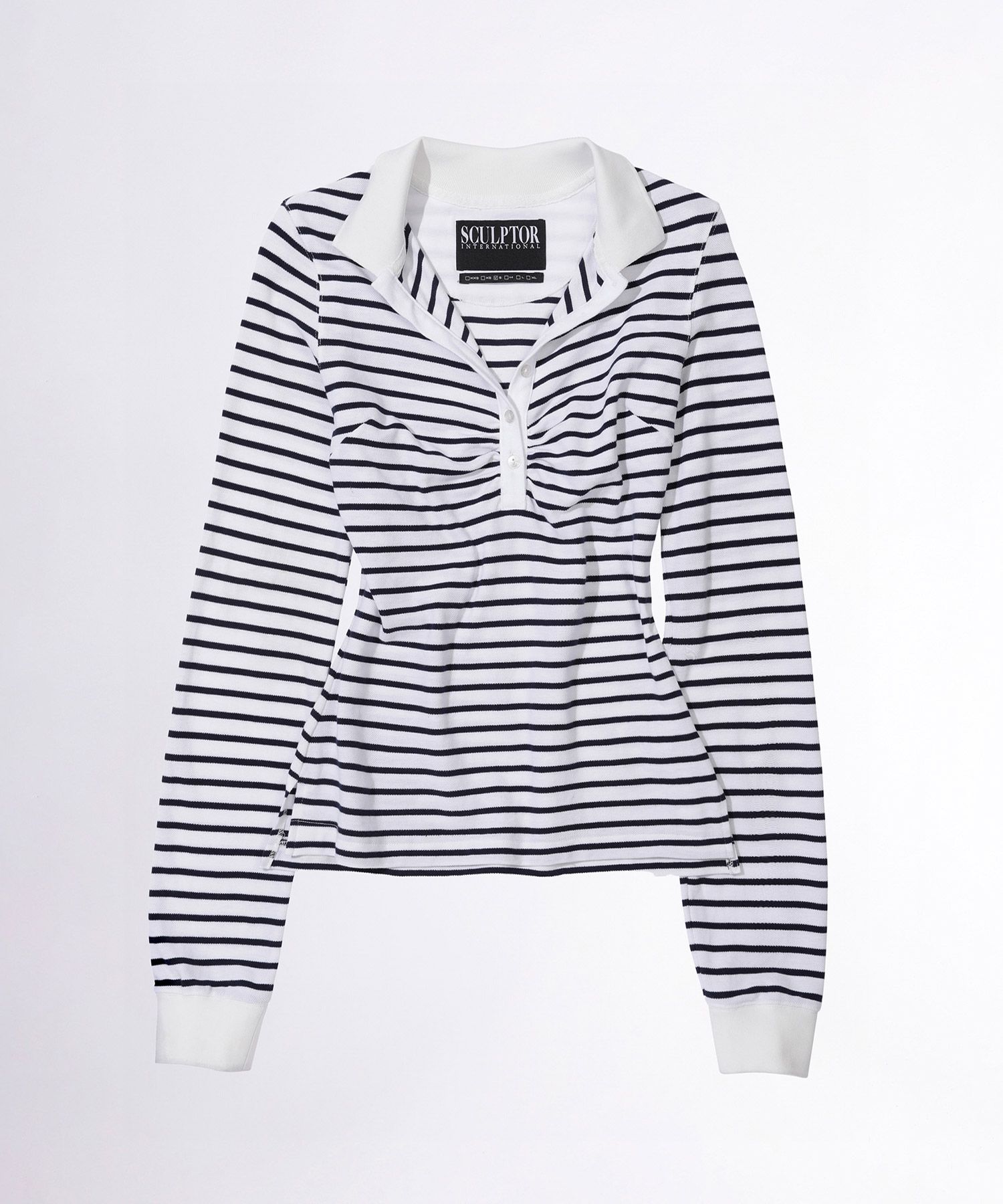 MUSINSA | SCULPTOR Shirring Tennis Shirt White/Navy Stripe