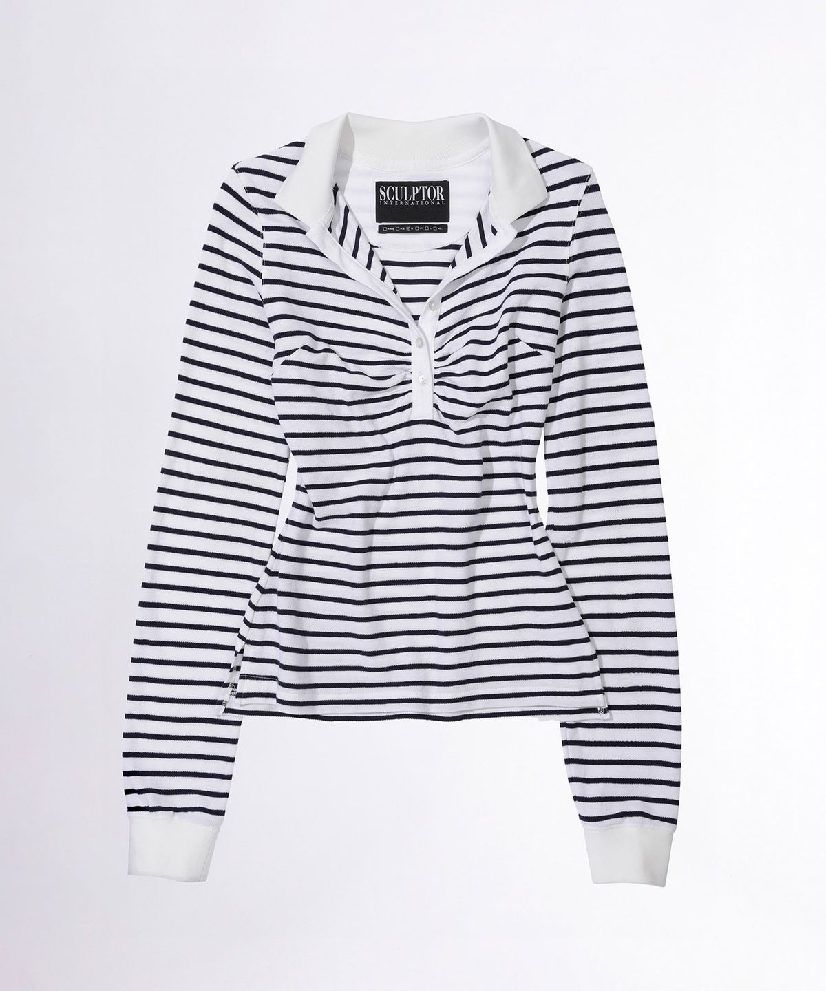 스컬프터(SCULPTOR) Shirring Tennis Shirt White/Navy Stripe