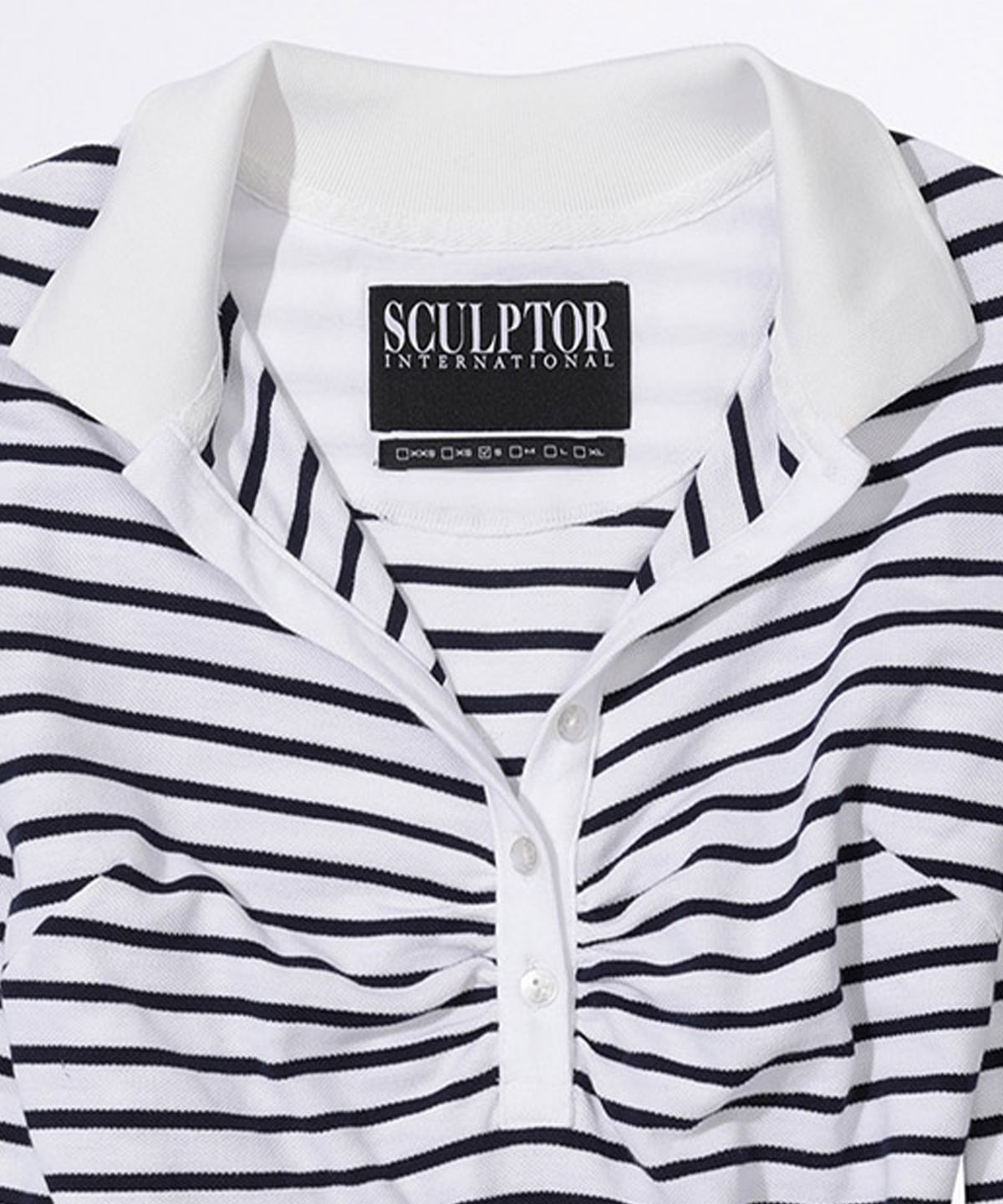 스컬프터(SCULPTOR) Shirring Tennis Shirt White/Navy Stripe