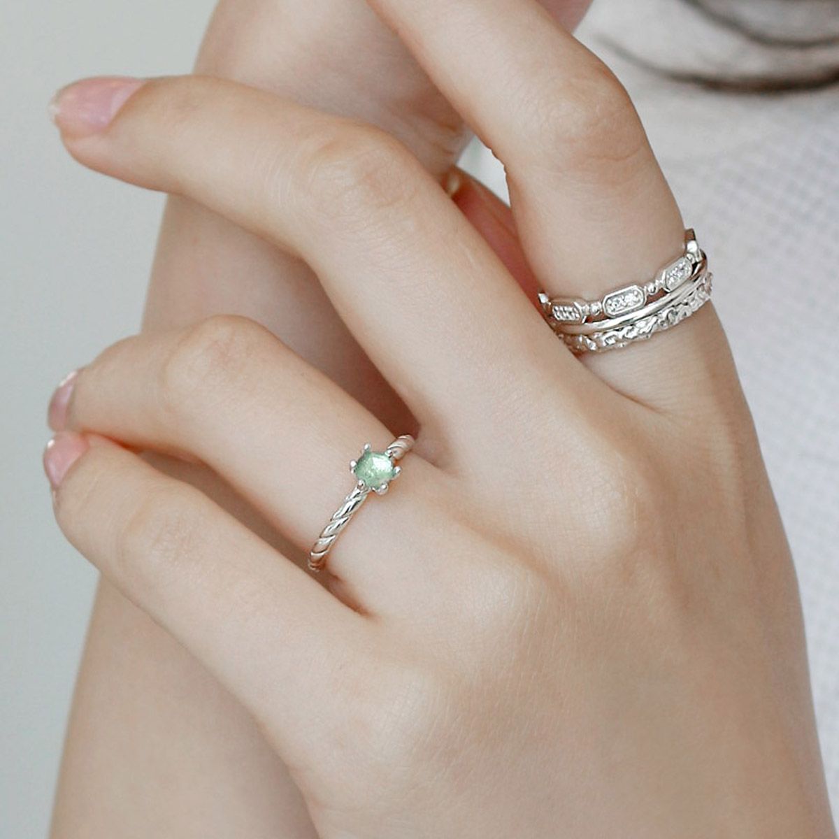 47베이지(47BAG) 925실버 레이어드 은반지 천연 원석 순은반지