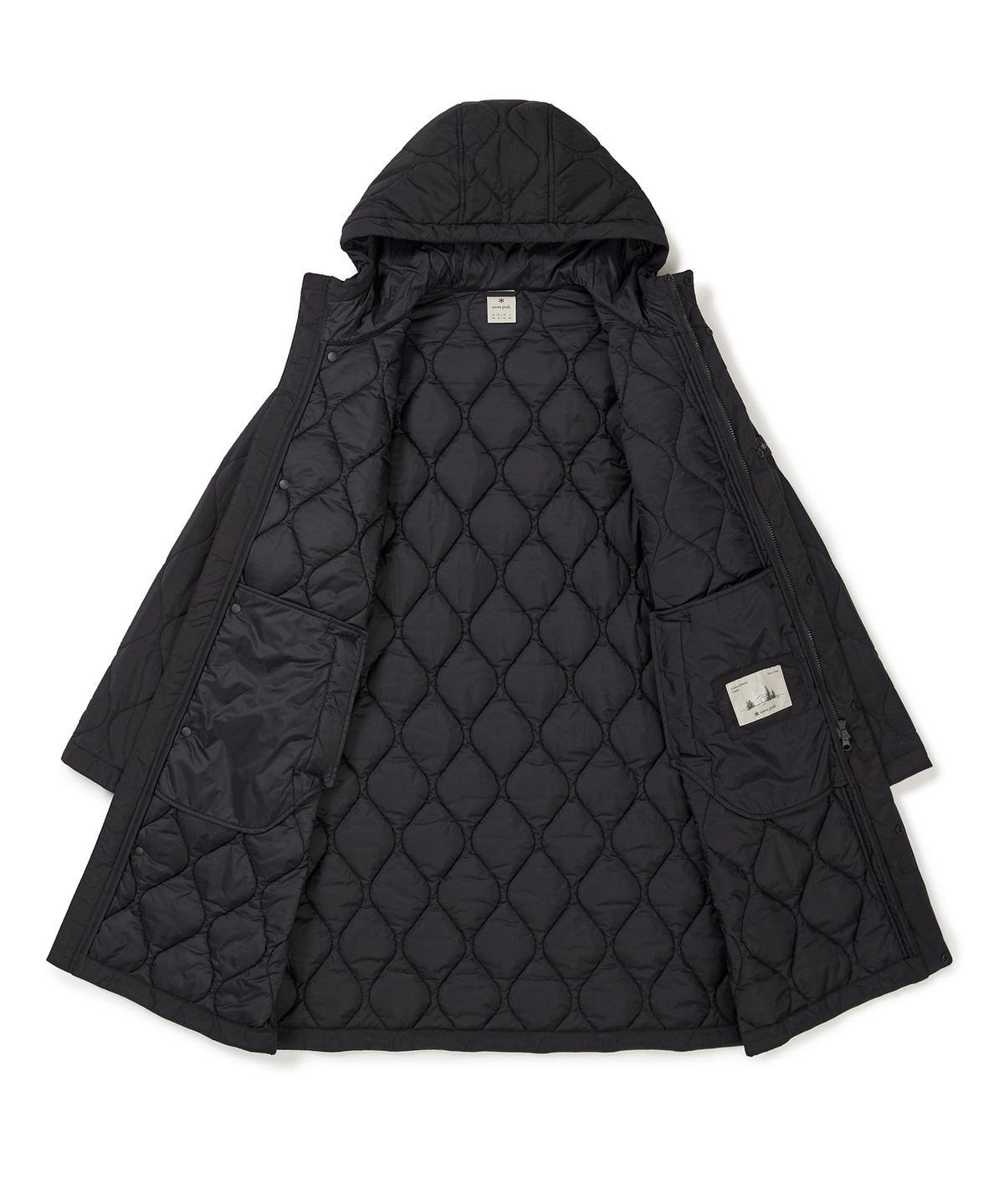 스노우피크 어패럴(SNOWPEAK APPAREL) 리사이클 퀼팅 롱 후드 자켓 (S24WUFPJ08) Black