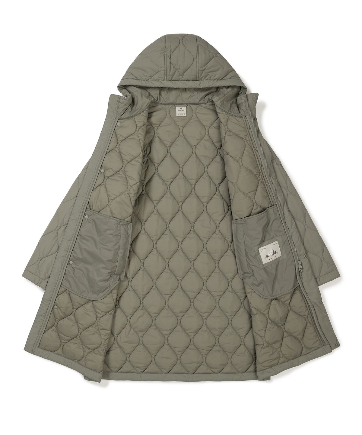 스노우피크 어패럴(SNOWPEAK APPAREL) 리사이클 퀼팅 롱 후드 자켓 (S24WUFPJ08) Khaki