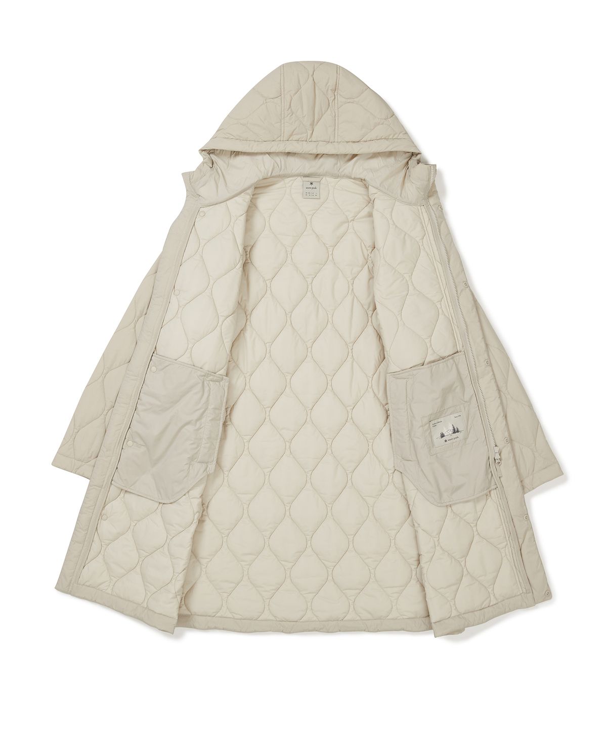 스노우피크 어패럴(SNOWPEAK APPAREL) 리사이클 퀼팅 롱 후드 자켓 (S24WUFPJ08) Beige