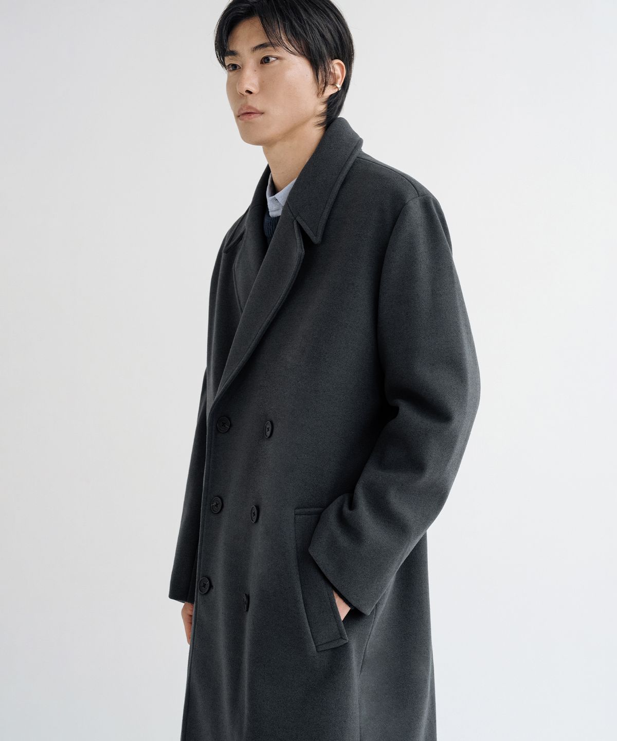 리메인세컨드(LEMAIN SECOND) 울 블렌드 오버핏 더블 코트 [차콜]