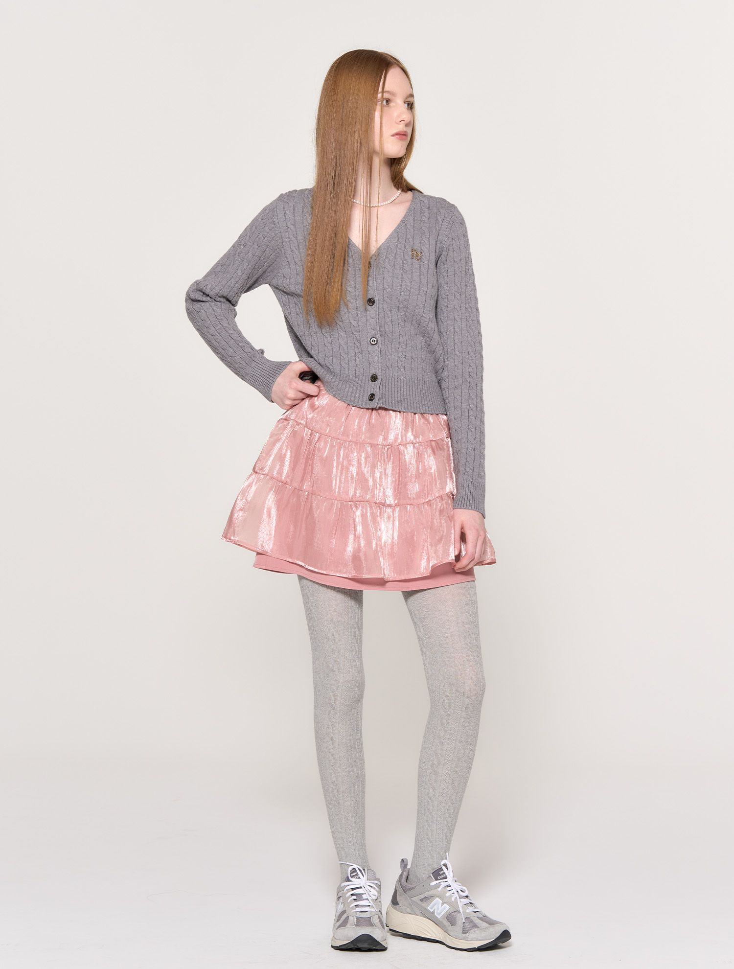 MUSINSA | GENERAL IDEA Glossy Layered Shirring Skirt [PINK