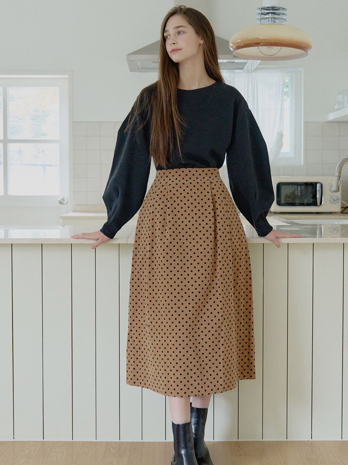 아방(AVANT-G) Dot Corduroy Long Skirt - CAMEL