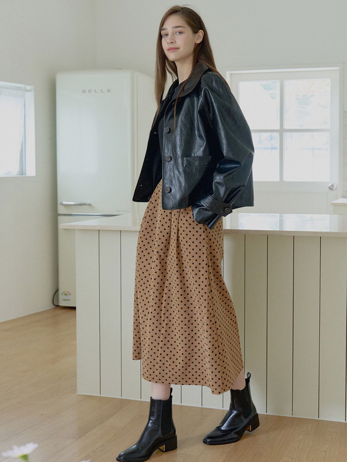 아방(AVANT-G) Dot Corduroy Long Skirt - CAMEL