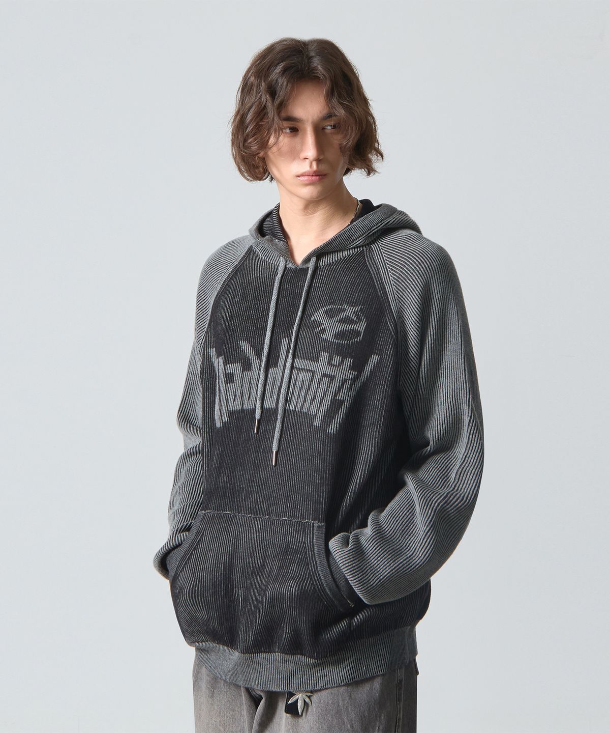 디미트리블랙(DIMITRI BLACK) VLAD TYPE-A 투톤 긴팔 후드 니트_블랙