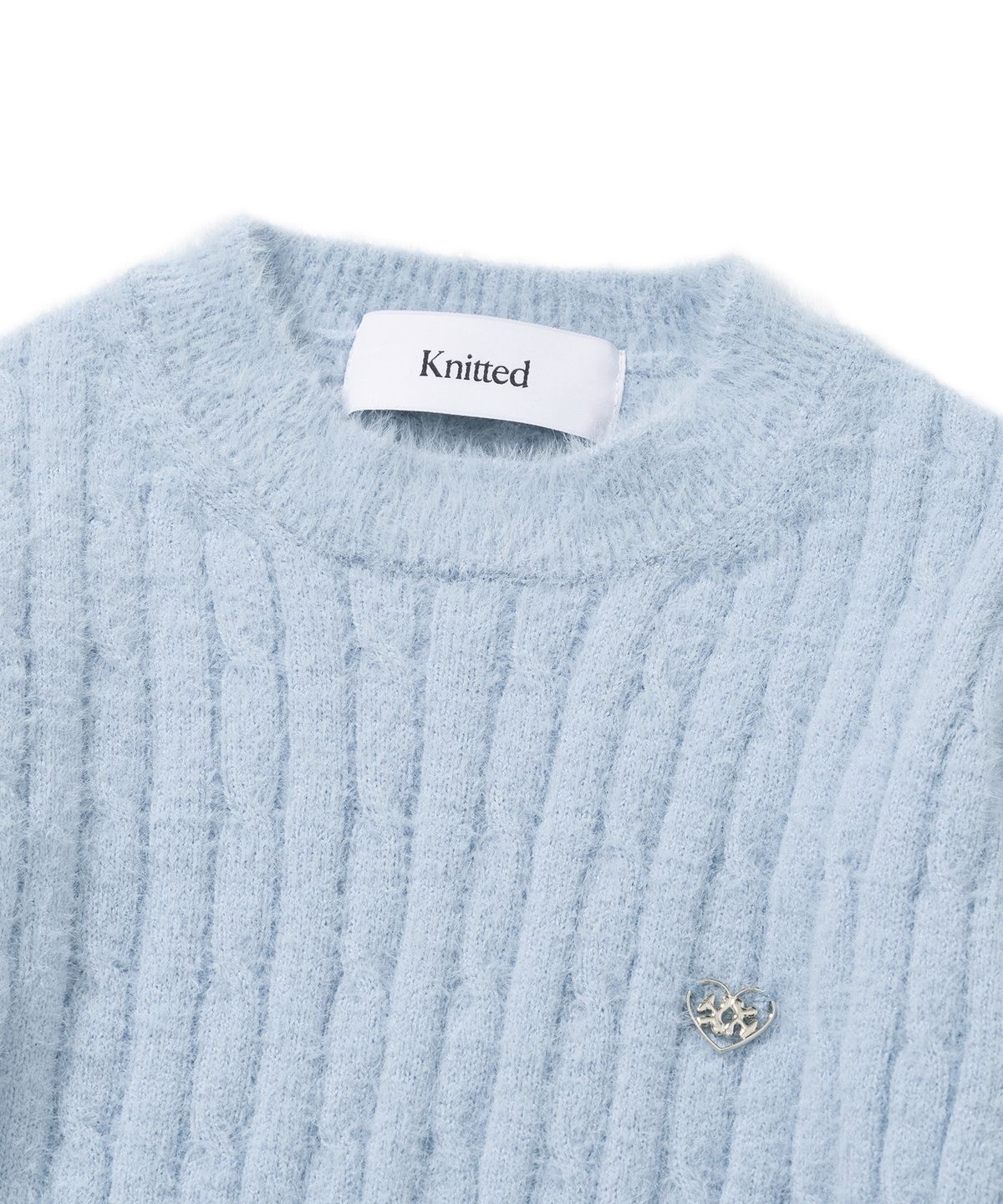 니티드(KNITTED) (W)  헤어리 퍼 케이블 크롭 니트 SKY