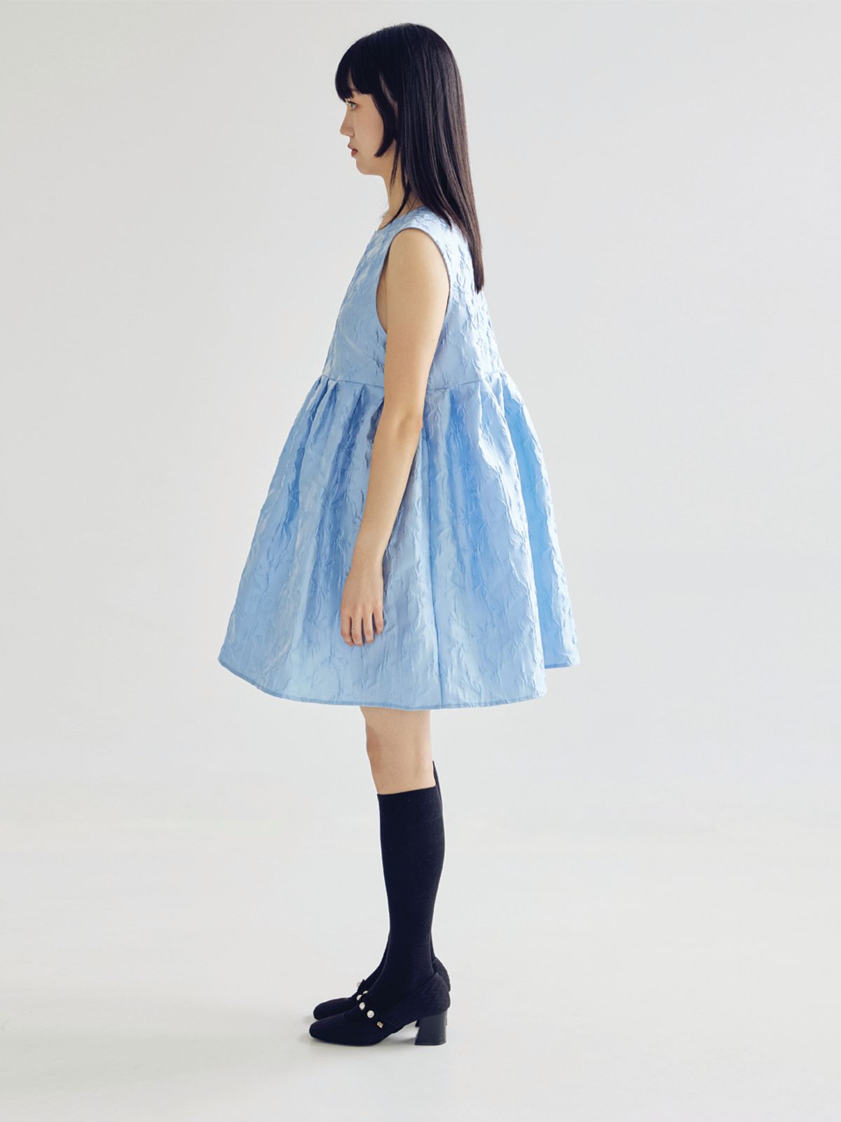 봄날 부티크(BOMNAL BOUTIQUE) 자카드 미니 드레스 _ 블루