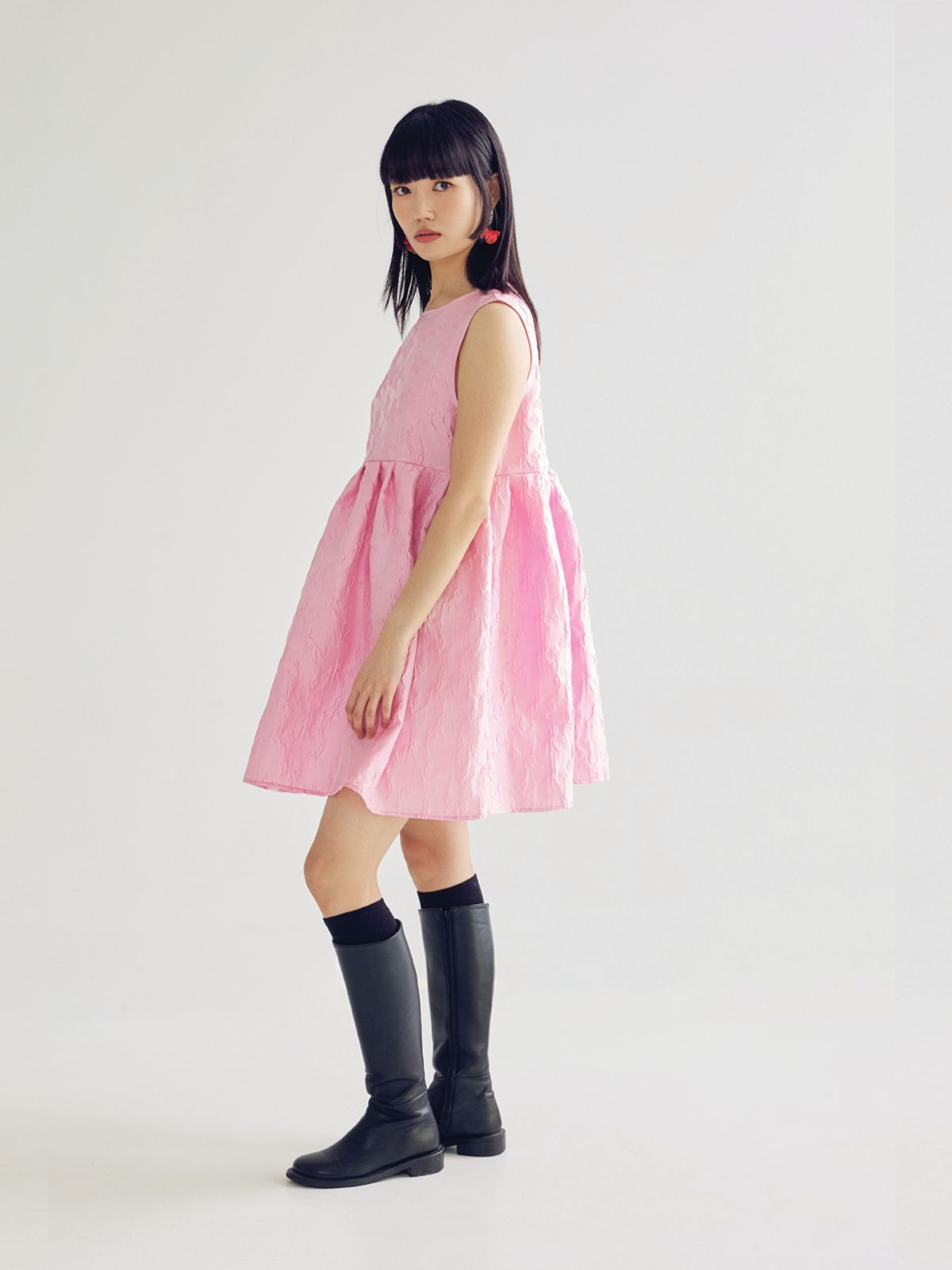 봄날 부티크(BOMNAL BOUTIQUE) 자카드 미니 드레스 _ 핑크