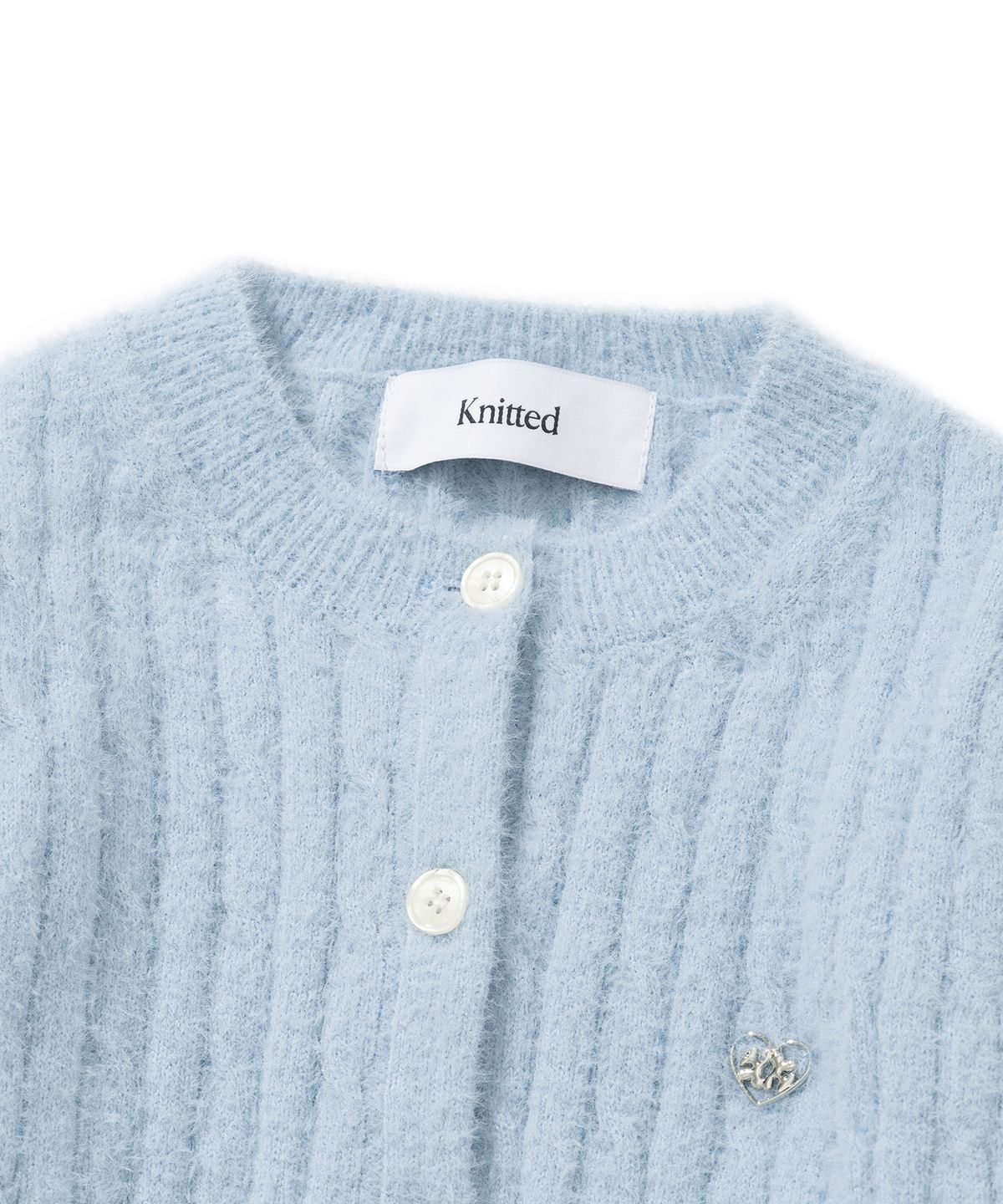 니티드(KNITTED) (W)  헤어리 퍼 케이블 크롭 가디건 SKY