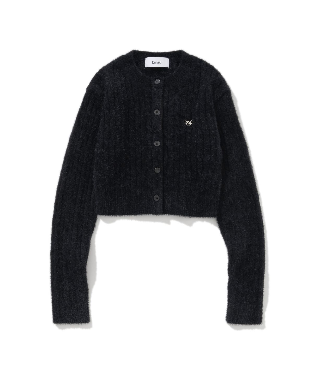 니티드(KNITTED) (W)  헤어리 퍼 케이블 크롭 가디건 BLACK