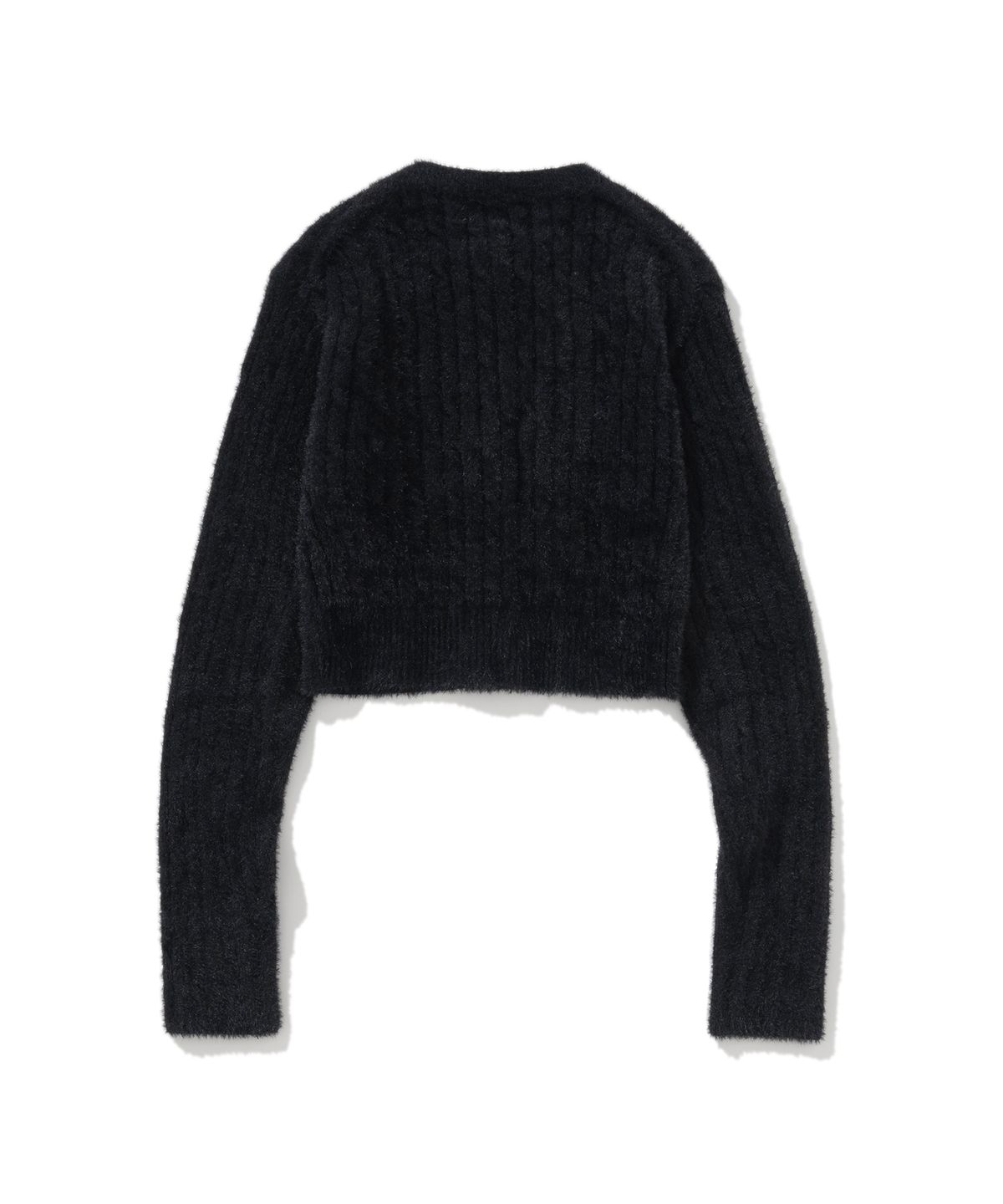 니티드(KNITTED) (W)  헤어리 퍼 케이블 크롭 가디건 BLACK