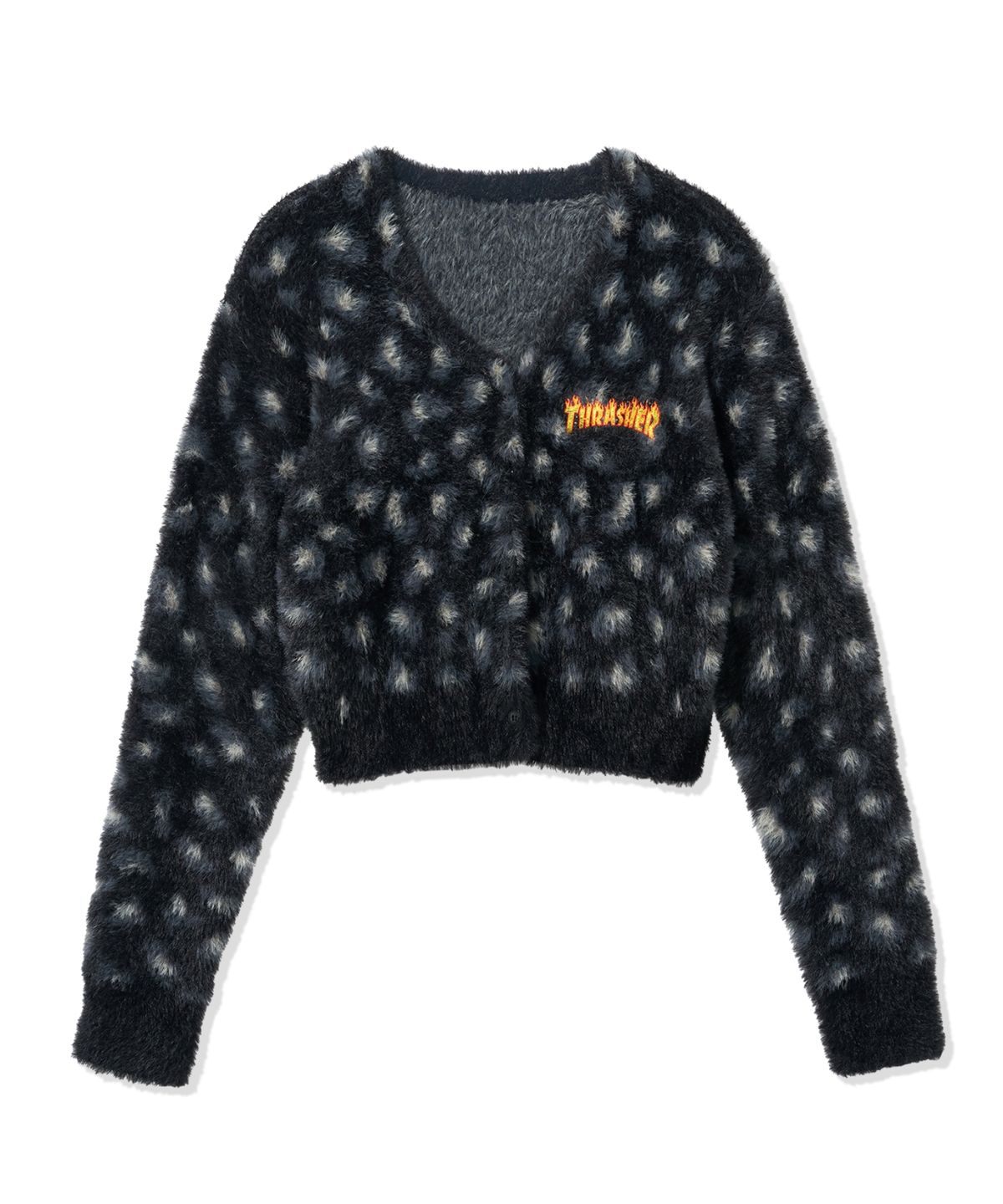 트레셔(THRASHER) 우먼 레오파드 크롭 가디건 차콜