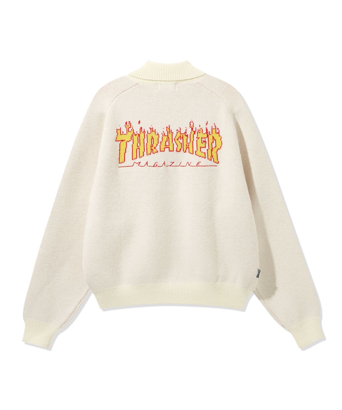 트레셔(THRASHER) 플레임 니트 집업 가디건 아이보리