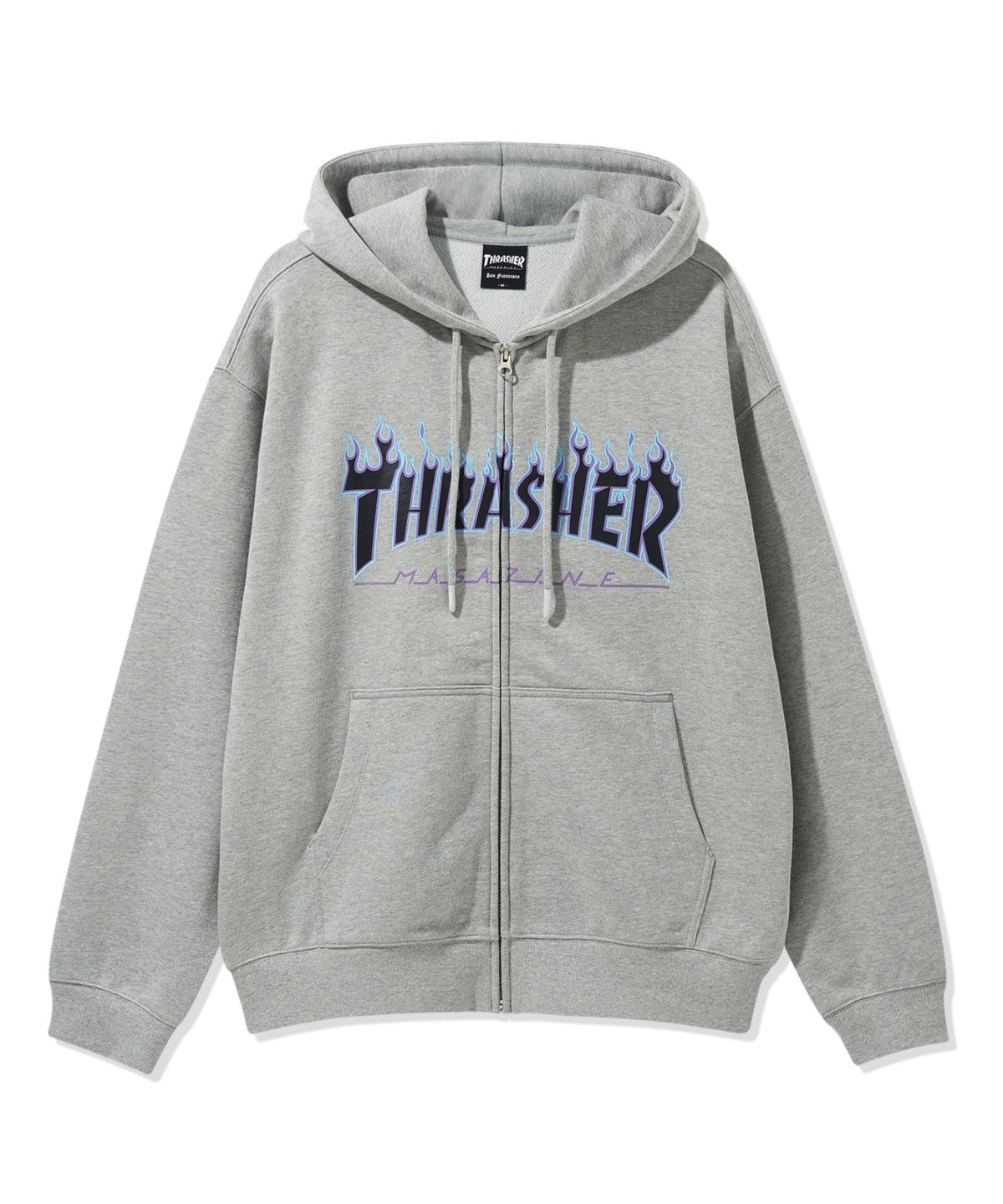 트레셔(THRASHER) 빅 플레임 로고 후드집업 그레이