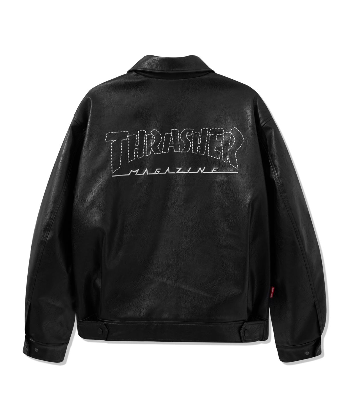 트레셔(THRASHER) 매거진 비건 레더 트러커 자켓 블랙