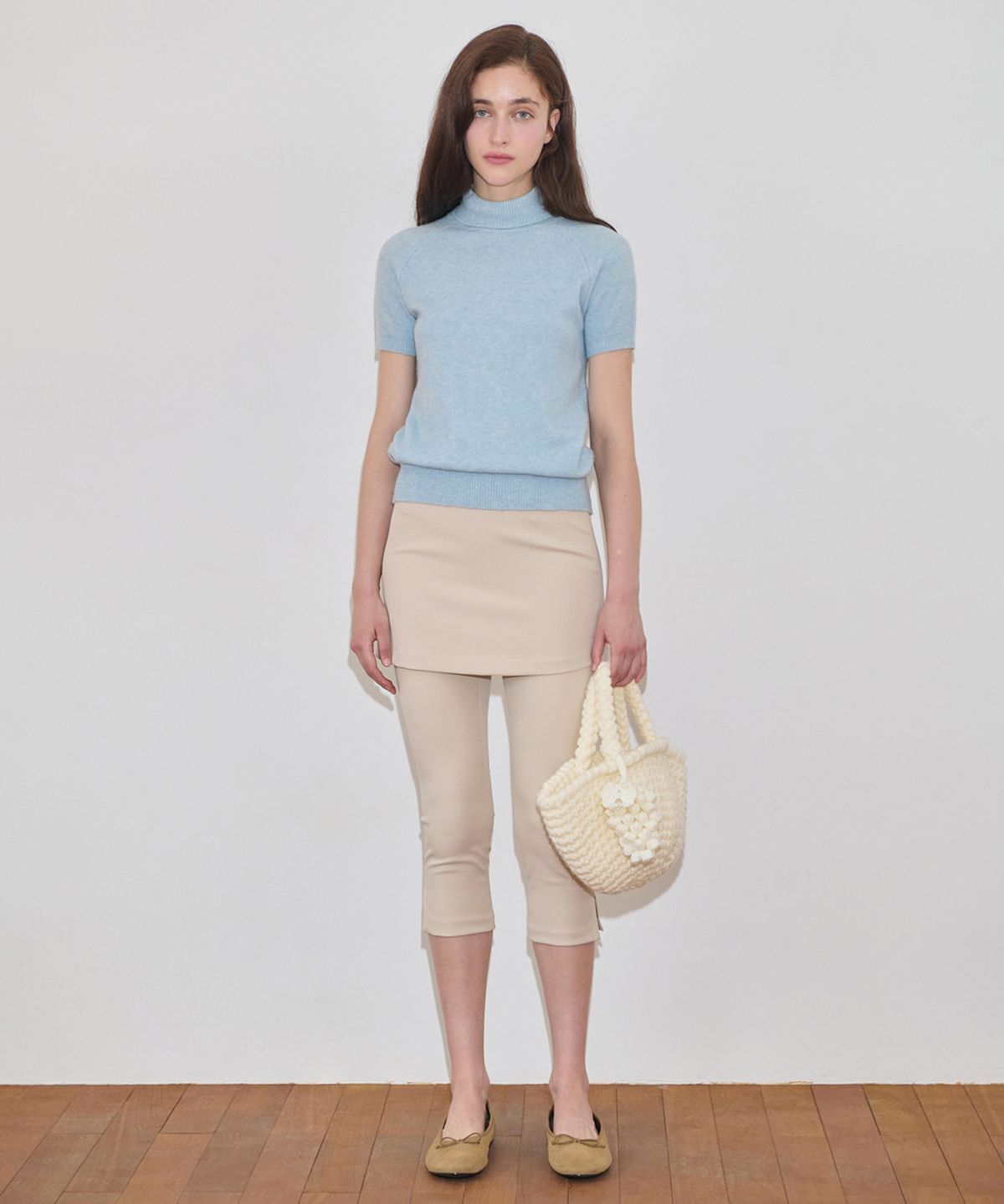 시눈(SINOON) Lace Layered Skirt Pants (Beige)