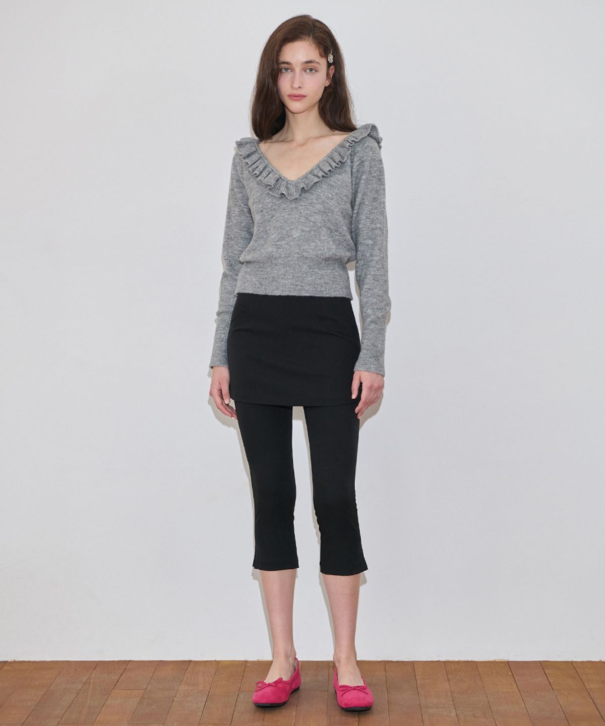 시눈(SINOON) Lace Layered Skirt Pants (Black)