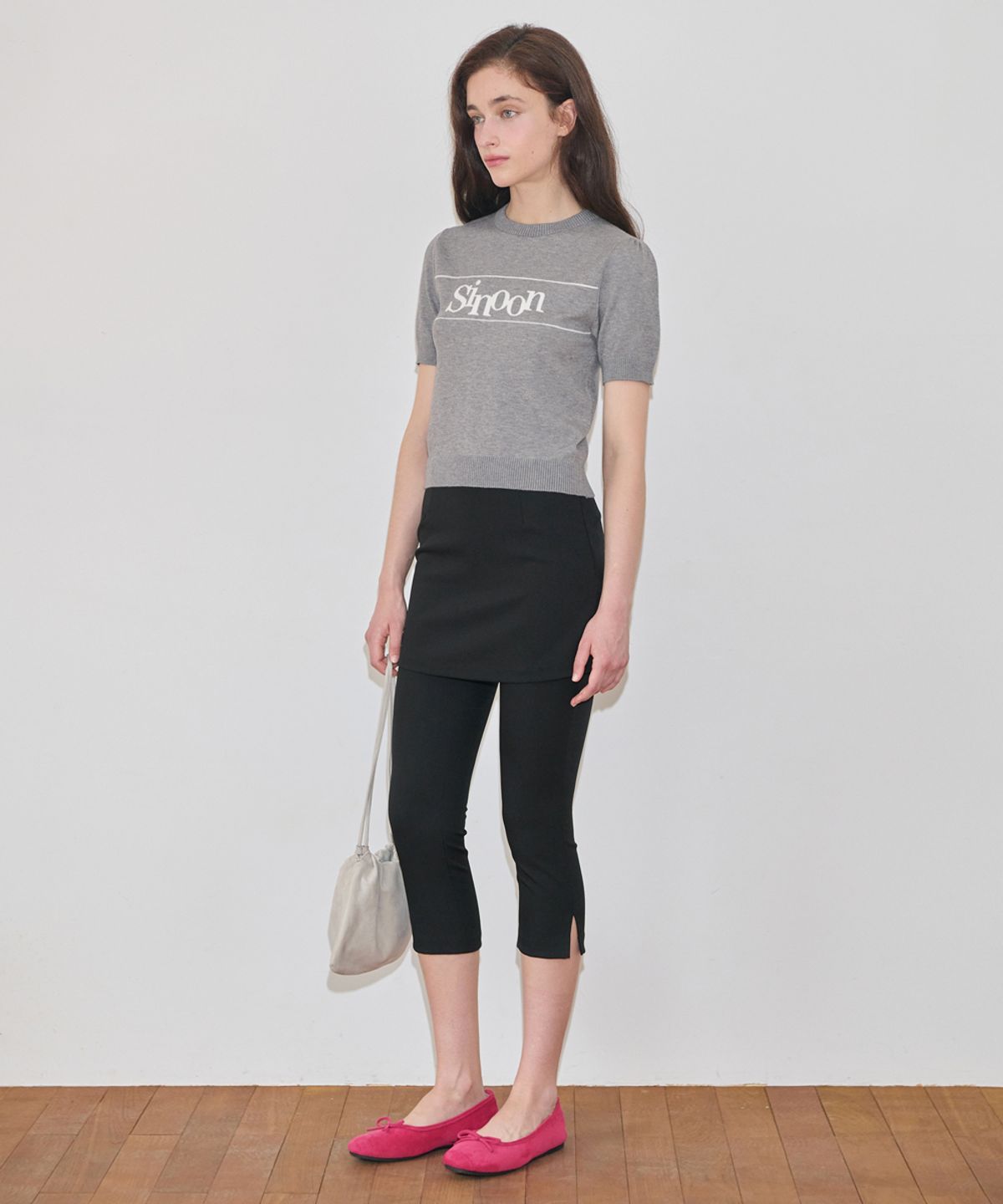 시눈(SINOON) Lace Layered Skirt Pants (Black)
