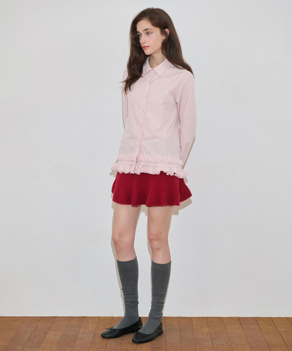 시눈(SINOON) Flare Knit Skirt & Cape (Red)