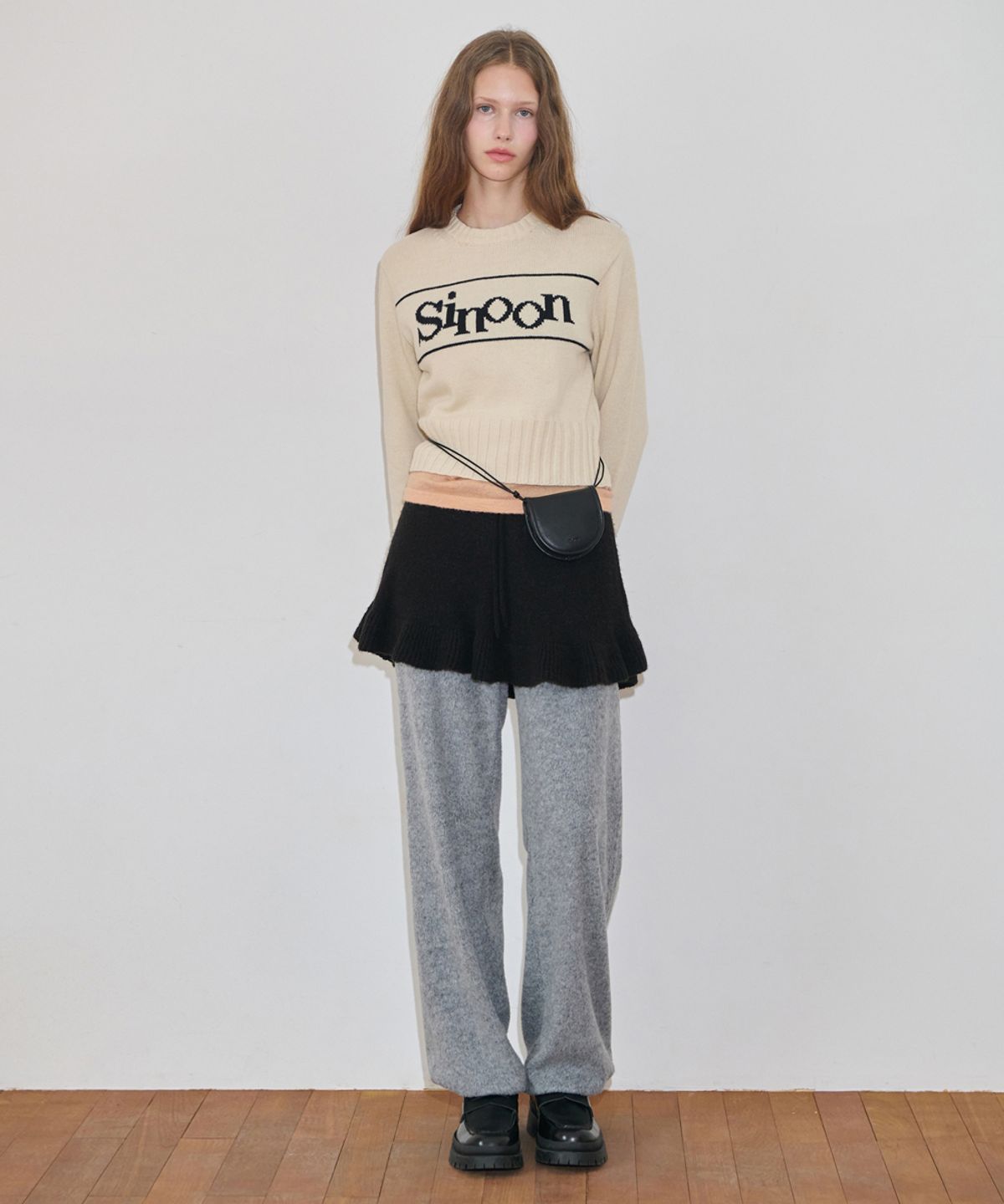 시눈(SINOON) Flare Knit Skirt & Cape (Black)