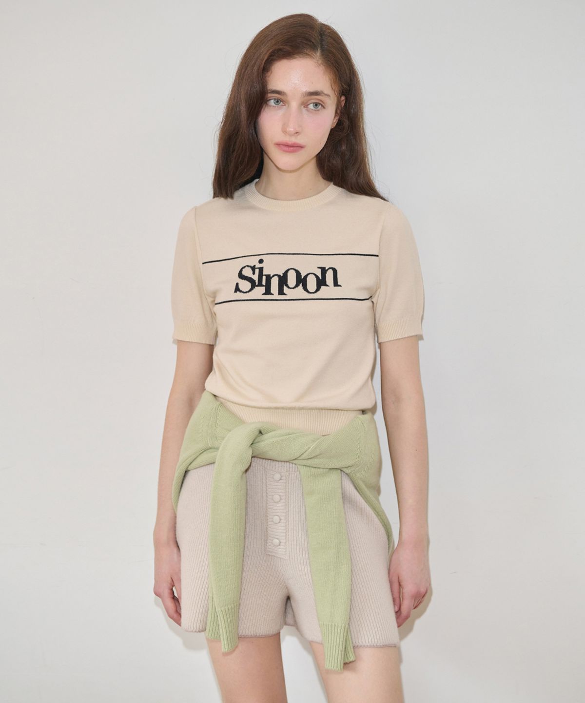 시눈(SINOON) Button Knit Shorts (Greyish Beige)