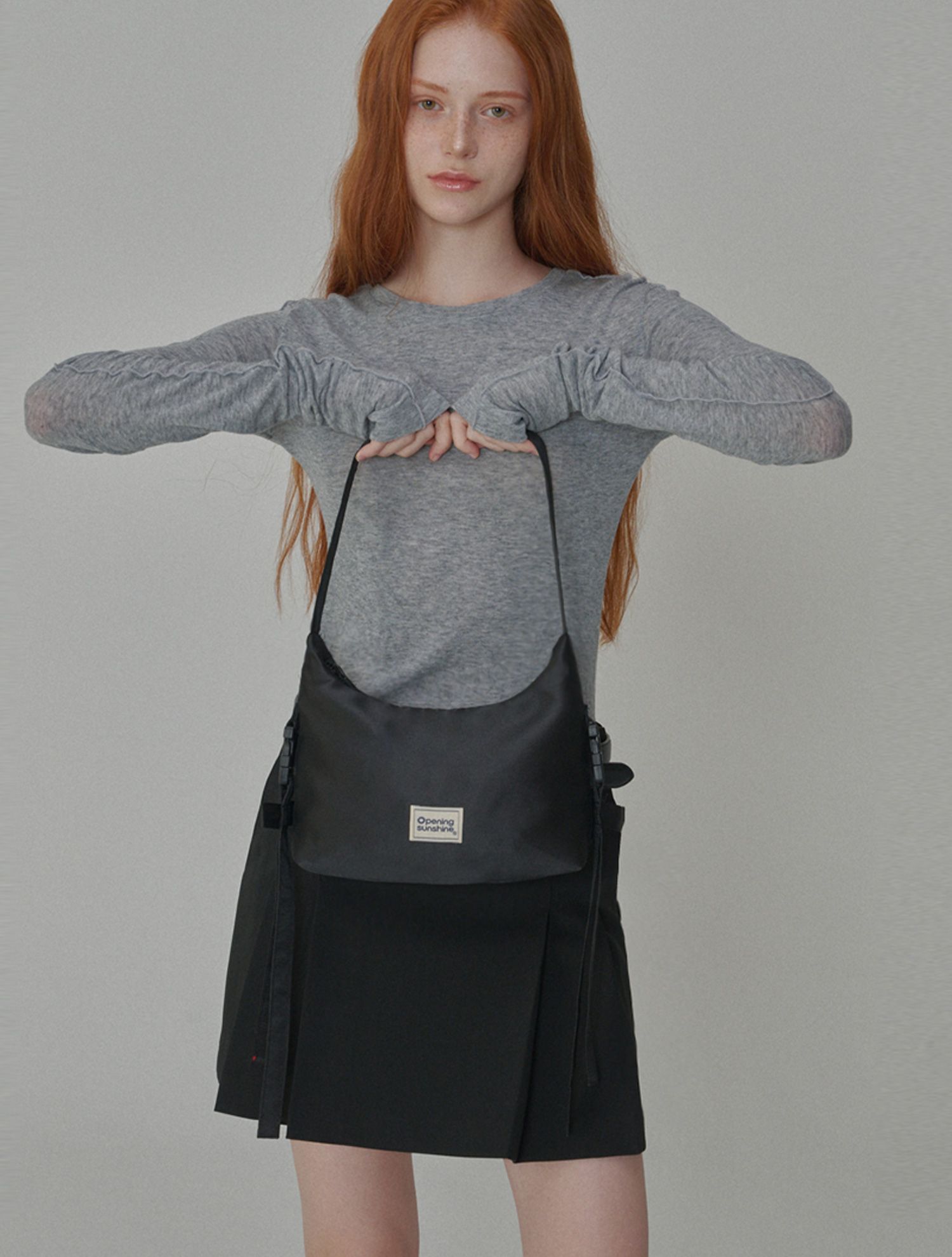 MUSINSA | OPENING SUNSHINE Side Detail Ribbon Hobo Bag Black