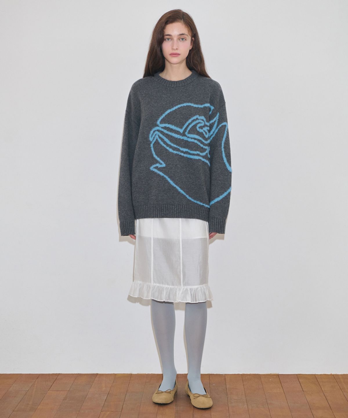 시눈(SINOON) Rose Flower Pullover Knit (Charcoal)