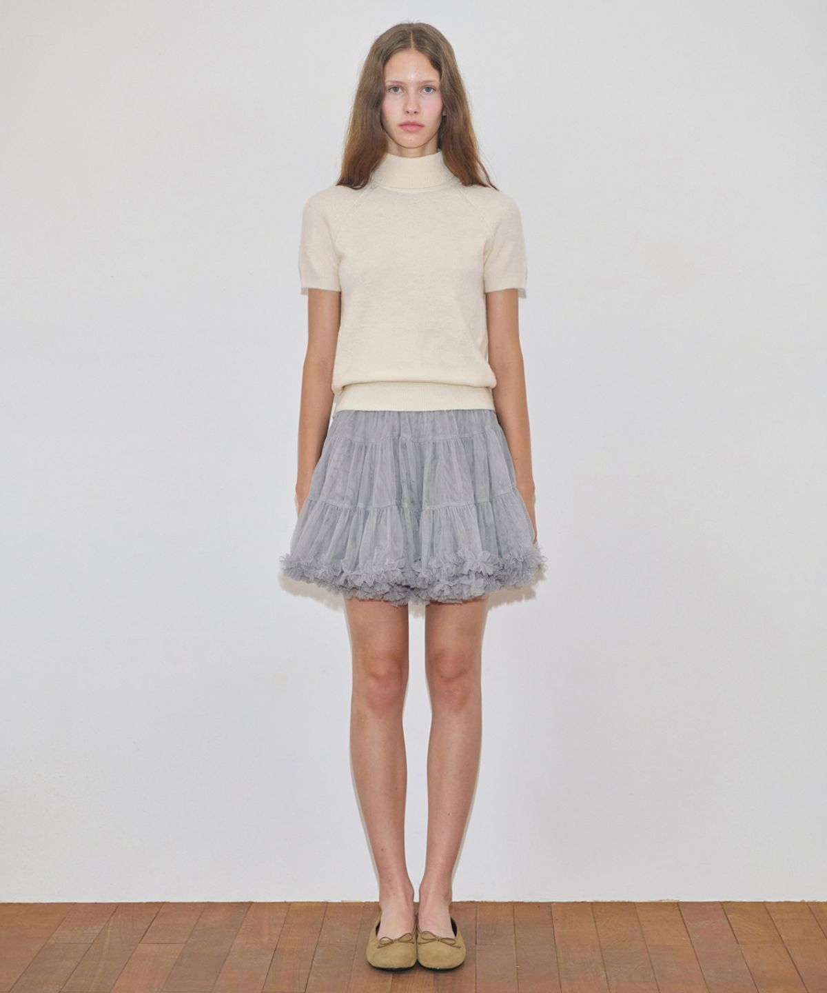 시눈(SINOON) Rabbit Tie Half Sleeve Turtleneck Knit (Cream)