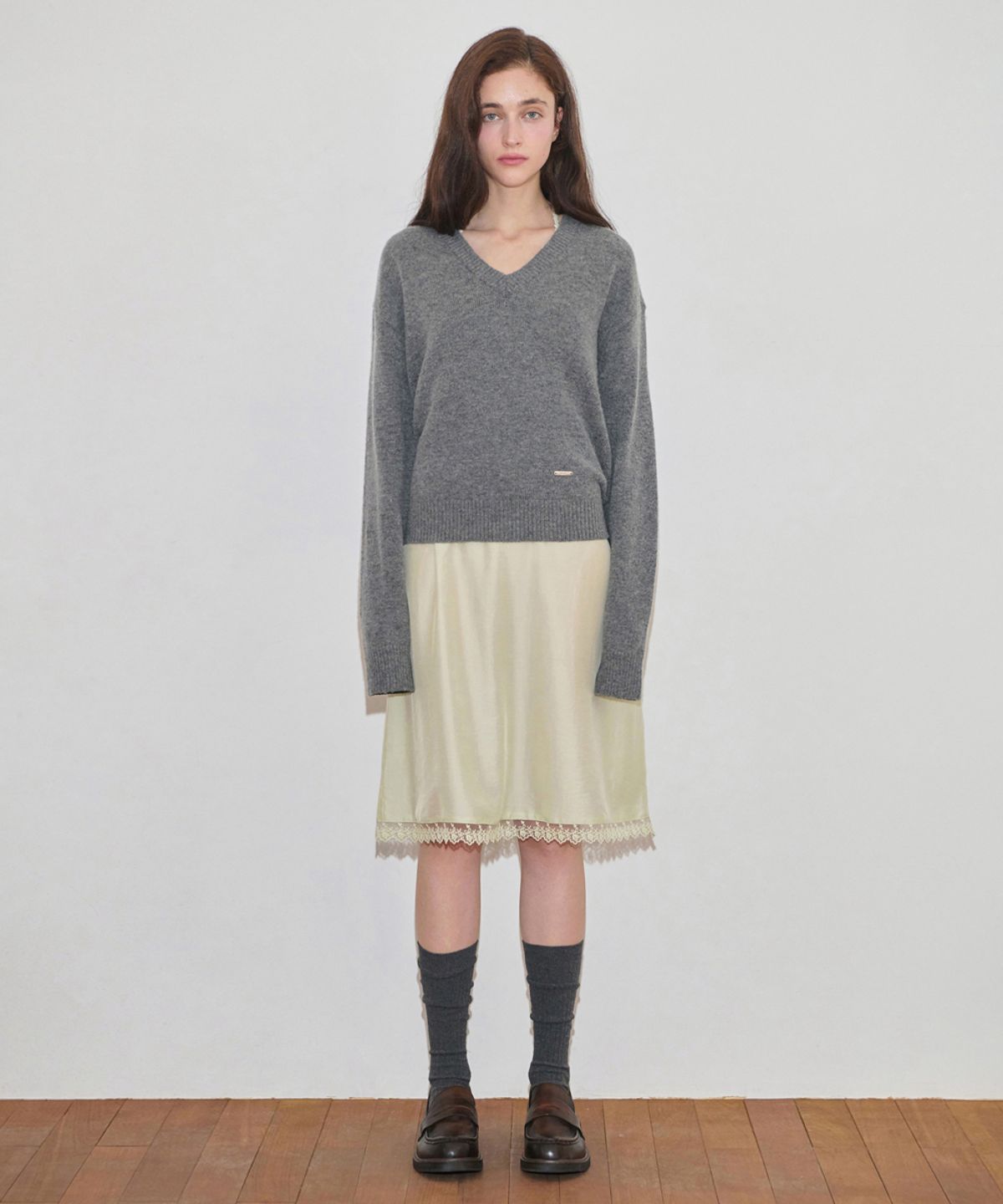 시눈(SINOON) V-Neck Basic Knit (Melange Grey)