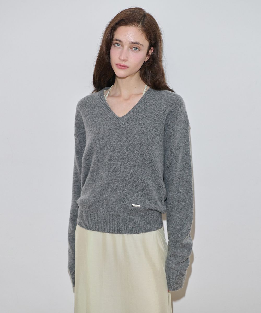 MUSINSA | SINOON V-Neck Basic Knit (Melange Grey)