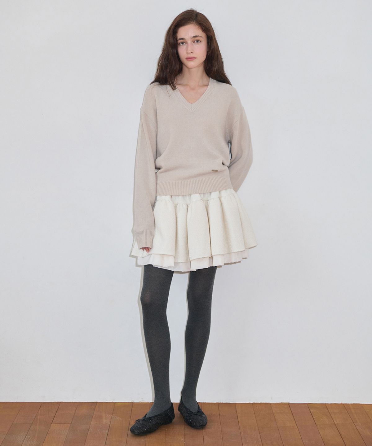 시눈(SINOON) V-Neck Basic Knit (Greyish Beige)